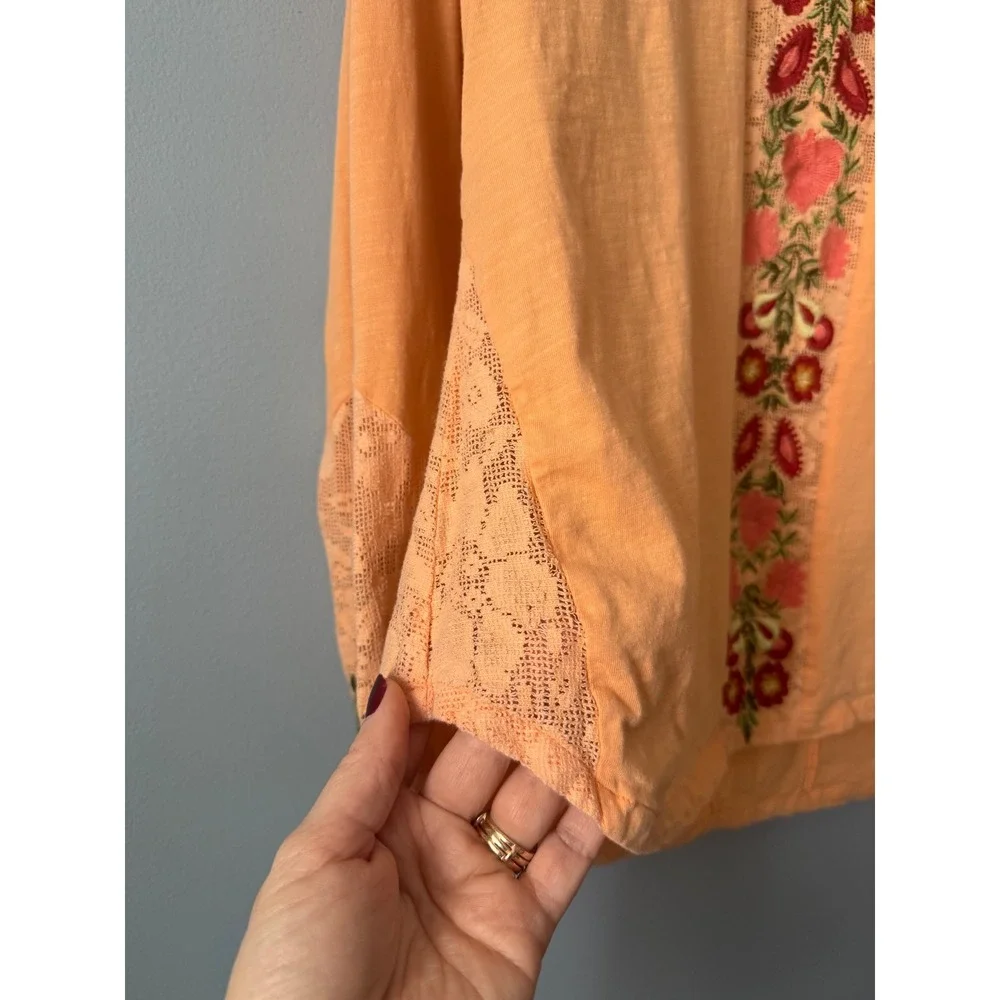 Women's Sundance Light Orange Embroidery Lace Insert Long Sleeve Top Size XLarge - Picture 5 of 12